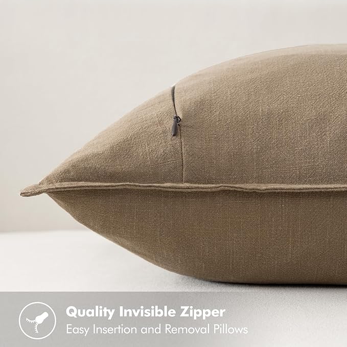 MIULEE Decorative Linen Pillow Covers 20x20 Inch Khaki | Boho Farmhouse Fall Autumn Couch Throw Pillows for Bed, Pack of 2 Accent Modern Pillowcases, Sofa Livingroom Home Decor