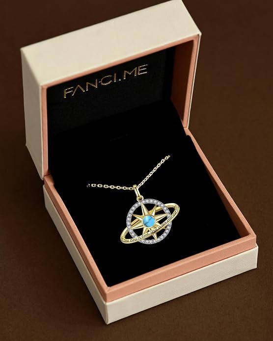 FANCIME Stellar Promise Birthstone Necklace for Women White Gold Plated Sterling Silver Planet Star Pendant Fine Jewelry Anniversary Birthday Mothers Day Gifts for Women Wife Friend Her