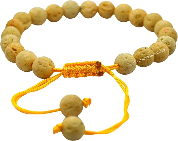 Amazing Gemstone Cream Lava Bracelet, Gifts for Men & Women - Protection Healing Crystal Bracelet - 8mm Gemstone Beaded Adjustable Bracelet, Pulseras para Hombres Mujer Stocking Stuffers