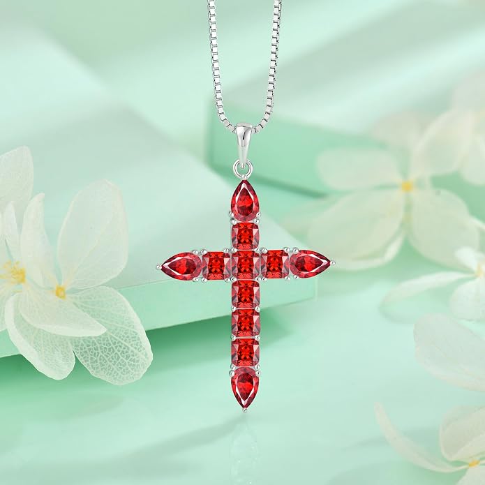 STARCHENIE 925 Sterling Silver Cross Necklace for Women Birthstone Jewelry | 925 Sterling Silver Crucifix Pendant, Birthstone Jewelry, Christian Religious Gift for Her