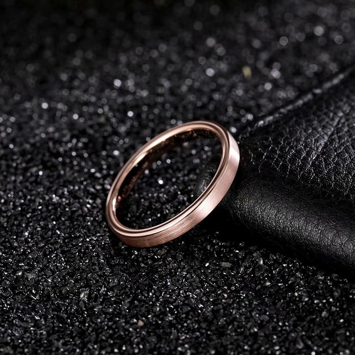 Frank S.Burton 3mm 4mm 6mm 8mm Black/Silver/Rose Gold Tungsten Rings for Women Men Wedding Band Engagement Ring Comfort Fit Beveled Edges Size 4-15