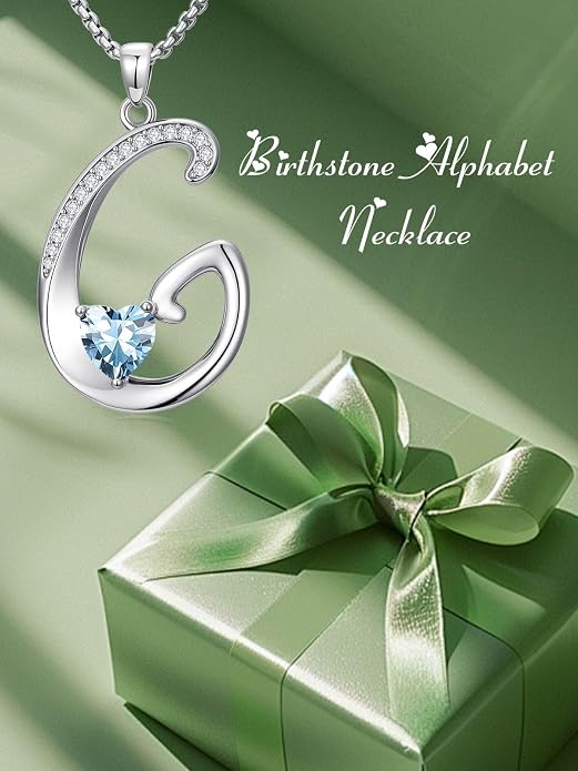 Birthday Gifts for Women Alphabet A to Z Initial Birthstone Pendant Necklaces for Women - 18k White Gold Plated Personalized Name Jewelry Anniversary Graduation Gifts for Wife Her Daughter Girlfriend(with Gift Box)