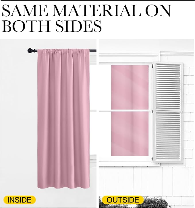 NICETOWN Blackout Curtains for Living Curtains, Rouge Pink, 2 Panels, 42 by 72, Room Darkening Window Curtain Panels, Easy-Care Solid Thermal Insulated Draperies/Drapes for Daughter Room