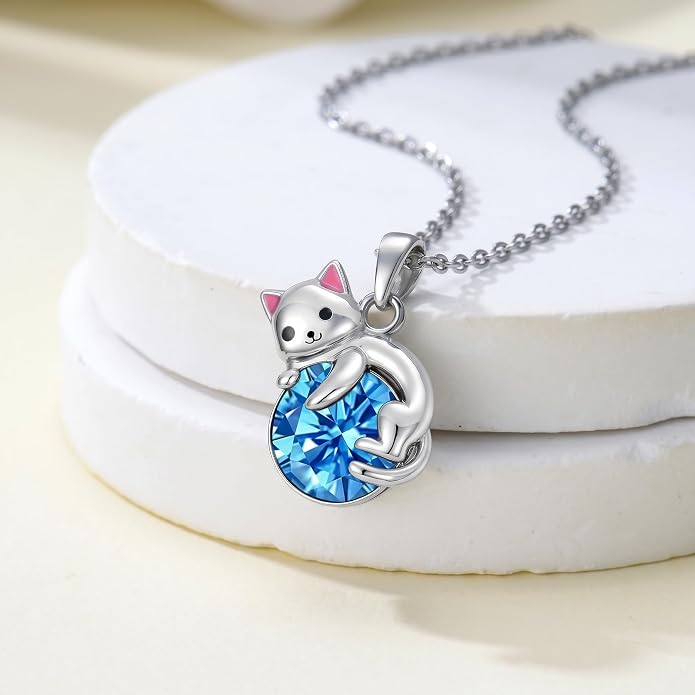 PELOVNY Teddy Bear Necklace for Women 925 Sterling Silver Bear/Highland Cow/Fox/Cat/Axolotl Birthstone Necklace Christmas Birthday Jewelry Gifts for Mom Daughter Wife Sister