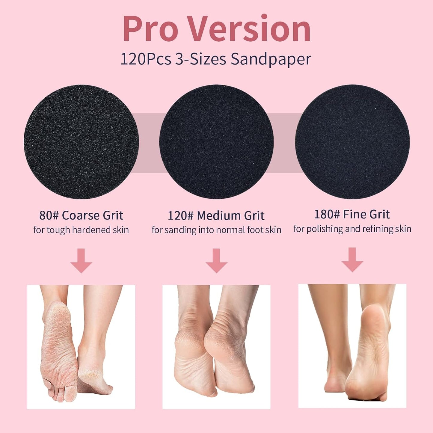 4.8IN Longer Electric Foot Callus Remover with 120pcs Sandpaper Discs, Professional Aluminum Callus Remover for Feet, Stepless Speed Control Pedicure Tools for Dead Skin (Black-pro)