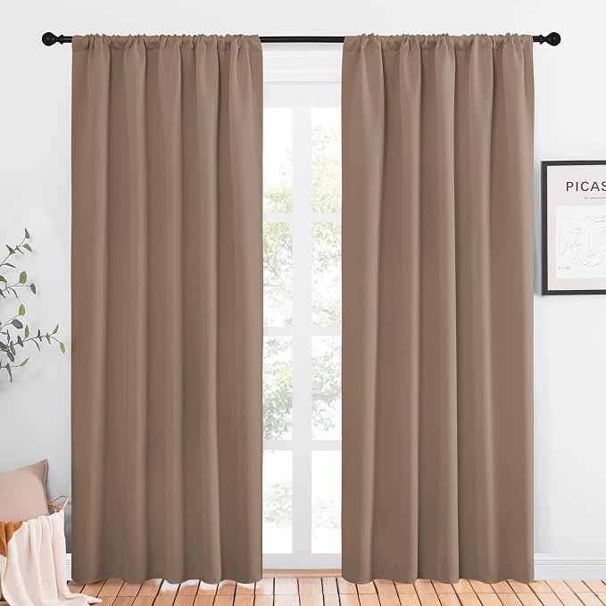 NICETOWN Room Darkening Curtains for Bedroom - Home Decoration Privacy Protection Thermal Insulated Solid Drapes/Draperies for Sliding Glass Door (Cappuccino, Set of 2, 52 x 84 inches)