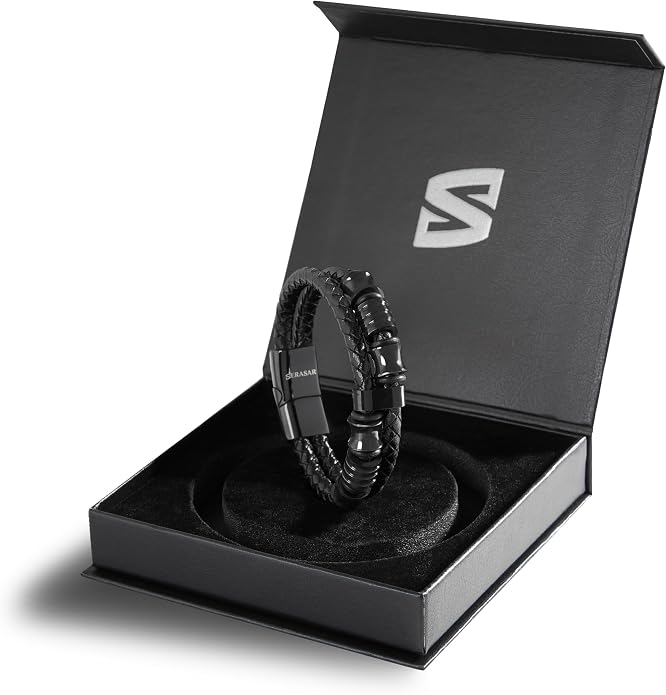 SERASAR Premium Leather Bracelet Men | Stainless Steel Magnetic Clasp | Three Colors | Jewelry Box Included