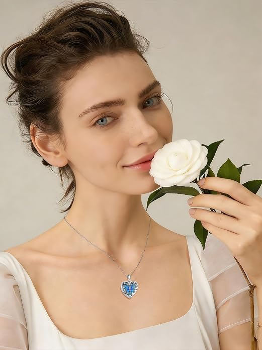 Dorunmo Personalized Locket Necklace 925 Sterling Silver that Holds Pictures Butterfly Birthstone Photo Heart Locket Custom Jewelry Congratulations New Beginnings New Job Gifts for Women