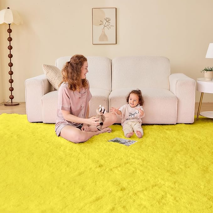 OPPODREAM 5x7 Yellow Rugs for Bedroom, Ultra-Soft Fluffy Area Rugs for Living Room, 5 x 7 Shag Carpet for Nursery, Kids, Girl, Boy, Baby, Plush, Fuzzy, Shaggy, Cute Home Decor