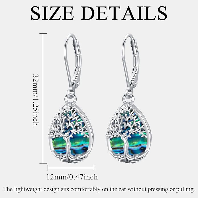 Odinstone 925 Sterling Silver Earrings Tree of Life Teardrop Moonstone Dangle Drop Leverback Earrings for Women