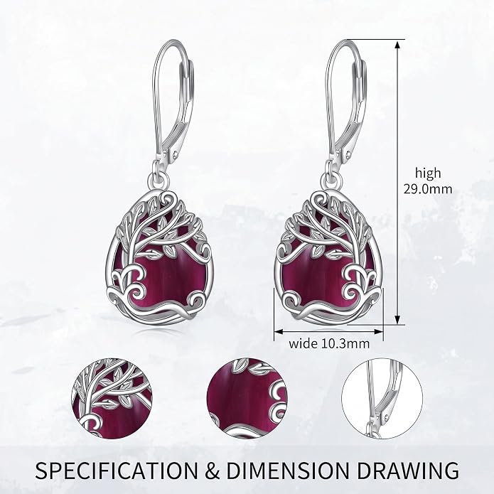 Teardrop Tree of Life/Filigree Earrings for Women Dangle Leverback Earrings Jewelry Gift Anniversary For Her
