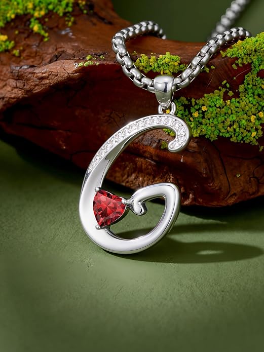 Birthday Gifts for Women Alphabet A to Z Initial Birthstone Pendant Necklaces for Women - 18k White Gold Plated Personalized Name Jewelry Anniversary Graduation Gifts for Wife Her Daughter Girlfriend(with Gift Box)