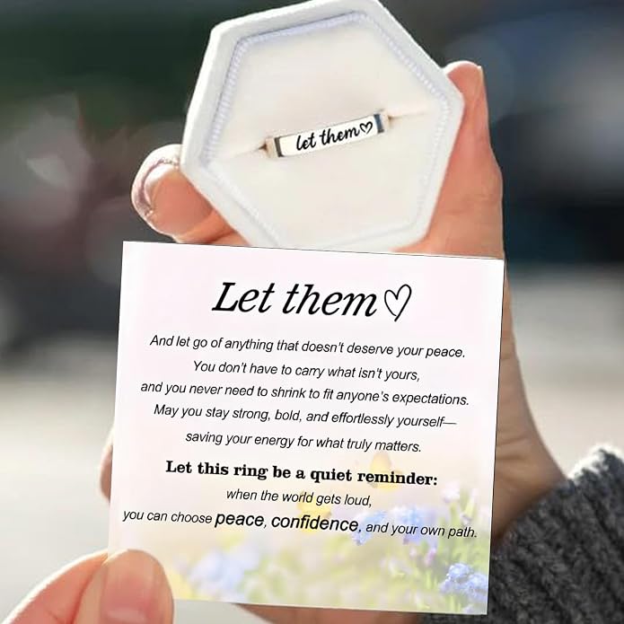 Let Them Zero Fcks Given Mantra Rings, Let Them Self Worth Inspirational Rings Stainless Steel Engraving Stackable Band Ring Personality Friendship Gifts Jewelry for Women Best Friends