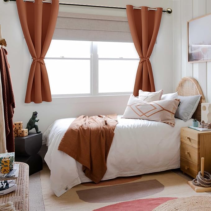 Hiasan Blackout Curtains for Bedroom - Thermal Insulated & Energy Saving Window Curtains for Living Room Fall Home Decor, 2 Drape Panels Sewn with Tiebacks, Burnt Ochre, 38 x 54 Inch