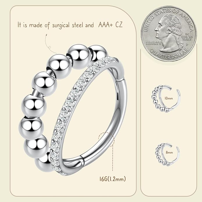 AROWRO Conch Piercing Jewelry Nose Rings Hoops Septum Rings Cartilage Earrings for Women Men Helix Piercing Jewelry Rook Tragus Surgical Steel Gold Silver 16G 18G 20G With Cubic Zirconia Opal