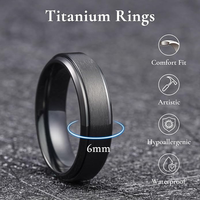 King Will Titanium Wedding Band for Men Women- 3-10mm Width Black/Sliver/Gold High Purity Titanium Promise Wedding Ring Comfort Fit for Daily Wear Size 6-14