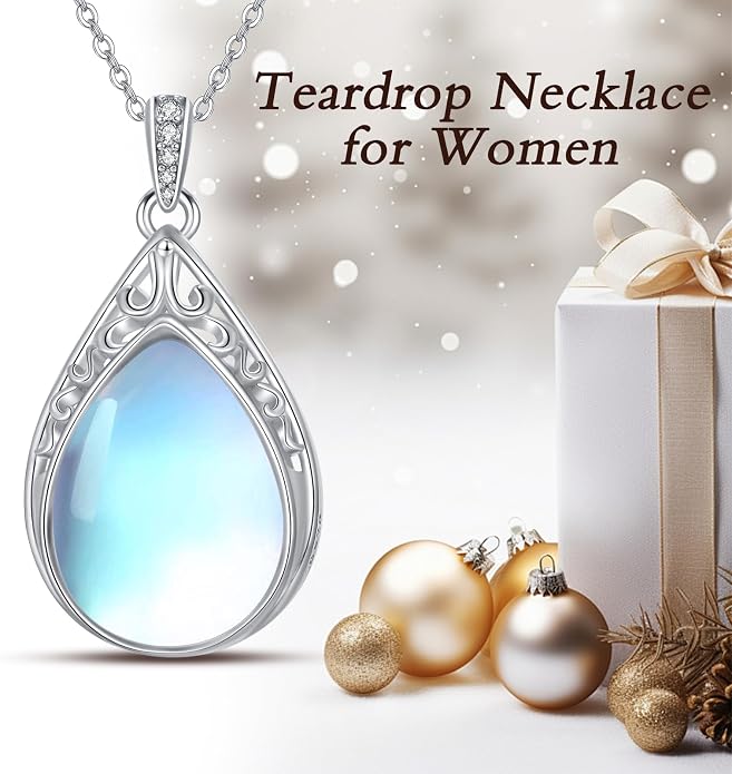 HPQQ Teardrop Necklace 925 Sterling Silver Filigree Gemstone Pendant Necklace Fine Jewelry Birthday Mother's Day Gifts for Women Her Mom
