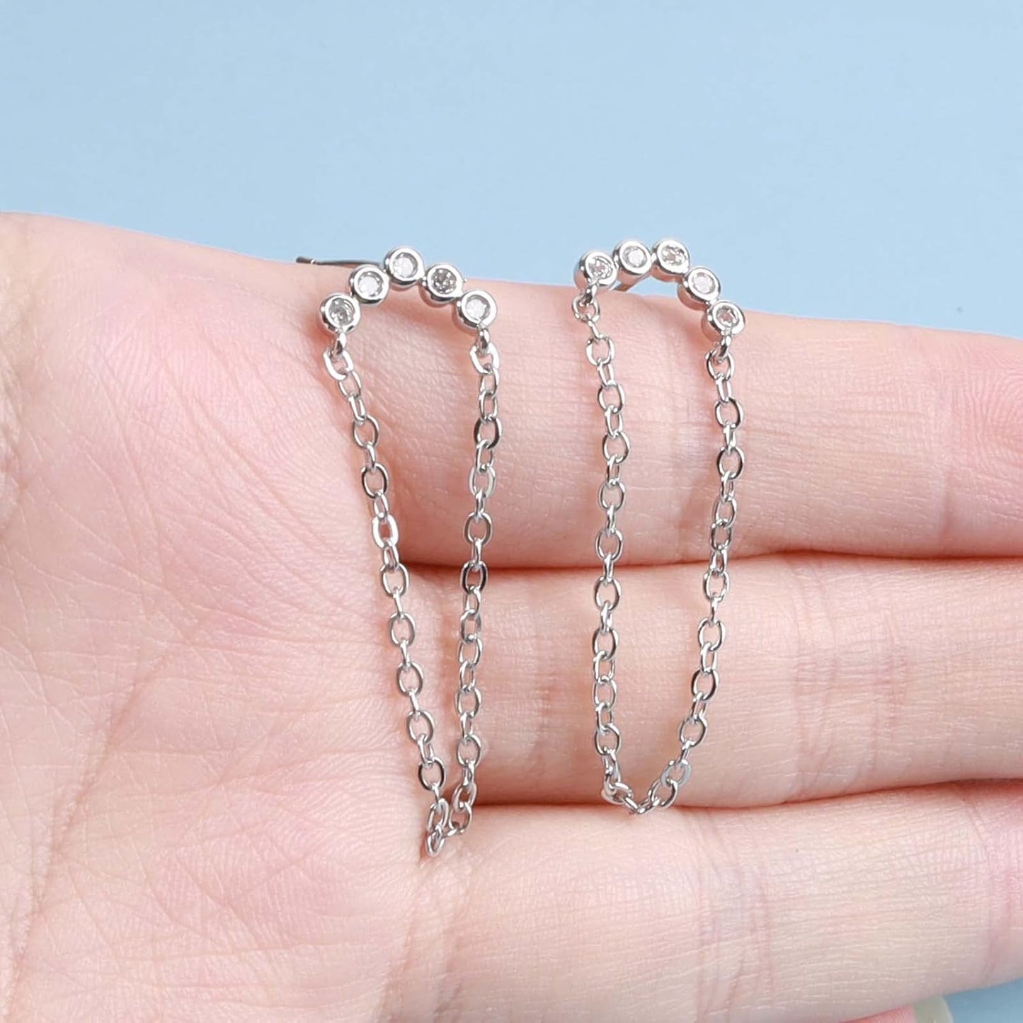 Boho Rhinestone Circle Studs Earrings Silver Cz Hoop Drop Earrings Circle Tassel Dangle Earrings Drop Chain Earrings Jewelry for Women and Girls Gifts