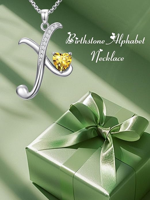 Birthday Gifts for Women Alphabet A to Z Initial Birthstone Pendant Necklaces for Women - 18k White Gold Plated Personalized Name Jewelry Anniversary Graduation Gifts for Wife Her Daughter Girlfriend(with Gift Box)