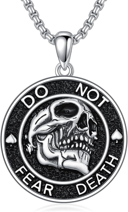Skull/Skeleton Memento Mori Necklace 925 Sterling Silver Skull/Skeleton Pendant Hourglass Necklace Skull/Skeleton Jewelry for Men Women