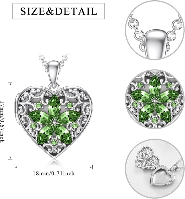 Dorunmo Personalized Locket Necklace 925 Sterling Silver that Holds Pictures Butterfly Birthstone Photo Heart Locket Custom Jewelry Congratulations New Beginnings New Job Gifts for Women
