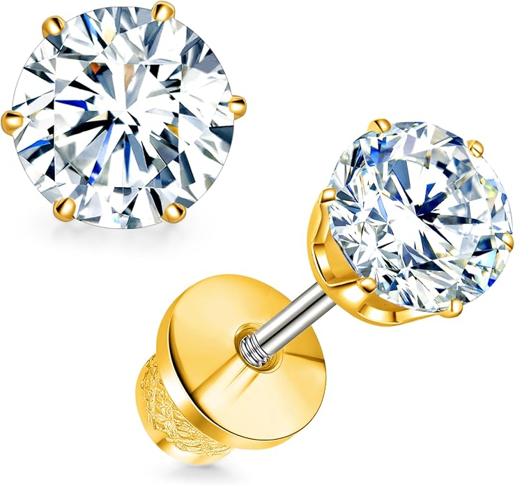 Limerencia Moissanite Stud Earrings G23 Titanium Hypoallergenic Screw Back Moissanite Earrings D Color VVS1 Clarity Jewelry Gifts for Women Men 0.2CT-1.6CT
