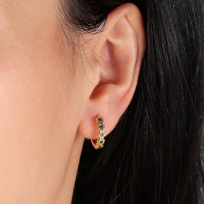CiNily Small Hoop Earrings for Women Girls Flower Cubic Zirconia Huggie Earrings Hypoallergenic 14K Yellow Gold Plated Cartilage Earrings