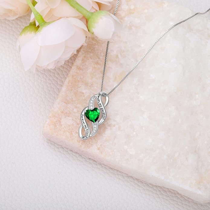 Daughter Necklace 925 Sterling Silver Always My Daughter Forever My Friend Infinity Necklace to Daughter Birthday Gift from Mom with 12 Birthstones