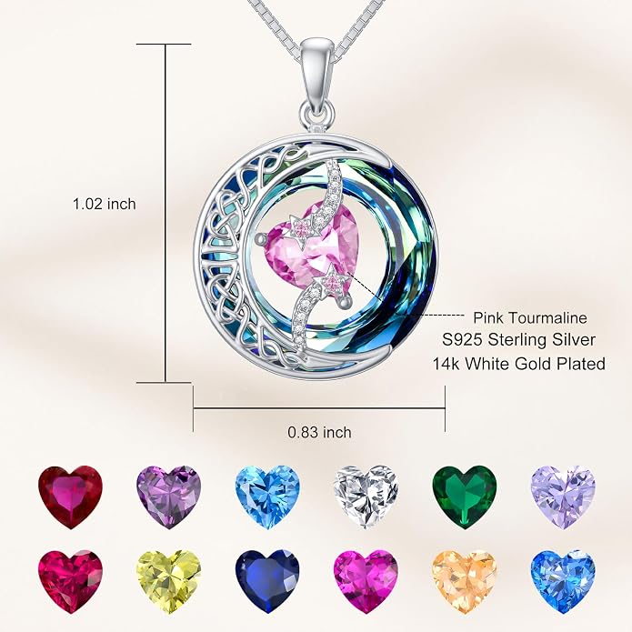 TOUPOP Birthstone Necklace 925 Sterling Silver Moon and Star Pendant Celtic Moon Jewelry with Blue Crystal Anniversary Birthday Gifts for Women Mom Wife Her