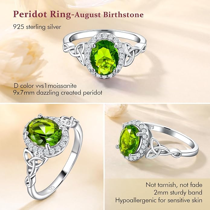 DAYBYDAY Celtic Birthstone Rings for Women 925 Sterling Silver Heart/Round/Pear/Oval Created Gemstone Moissanite Halo Engagement Promise Rings for Her Wife Birthday Anniversary Wedding Jewelry