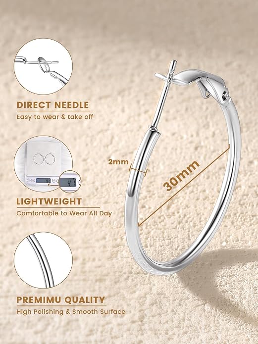 KeyStyle Gold Hoop Earrings for Women, Stainless Steel Hoops Earring Lightweight Loops, 2 mm Thick Hypoallergenic Circle Endless Thin Hoop (20/30/40/50/60/70/80/90/mm)