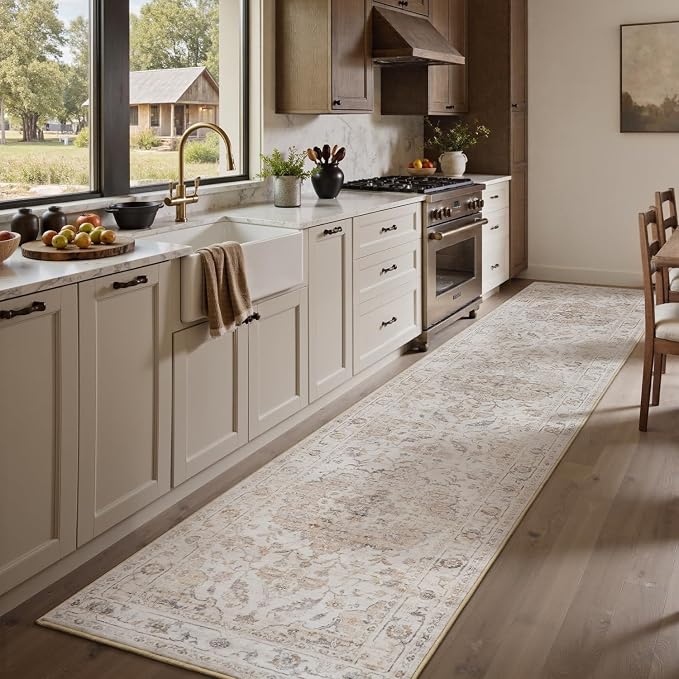 PADOOR 2X10 Runner Rug,Runners for Hallways,Soft Beige Washable Bedside Rugs for Bedroom,Non Slip Long Rug for Hallways Entryway Laundry Room Stair Kitchen Bathroom