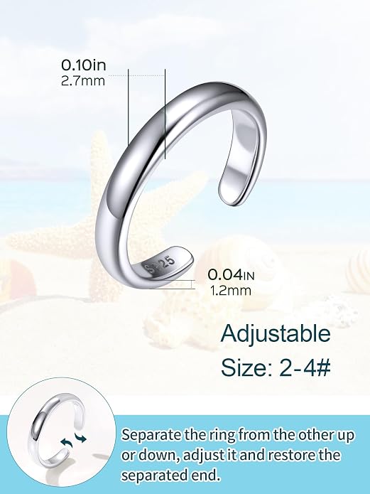 ChicSilver Sterling Silver Toe Rings for Women 14K Gold Plated Toe Rings for Women Open Adjustable Toe Ring for Women Toe Jewelry for Summer Beach