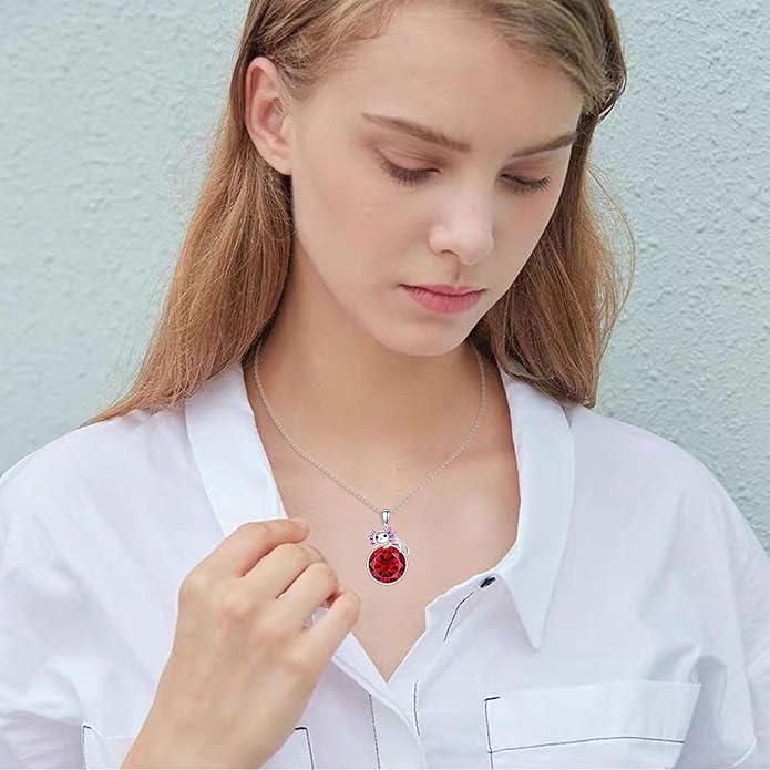 Birthstone Axolotl Necklace Sterling Silver Axolotl Pendant Cubic Zirconia Jewelry Birthday Gifts for Women Men