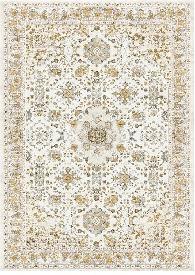 Lessymo Washable Area Rug for Living Room,9x12 Large Rugs with Non-Slip Backing,Soft Boho Carpets for Bedroom Dining Room Nursery Home Office,Beige
