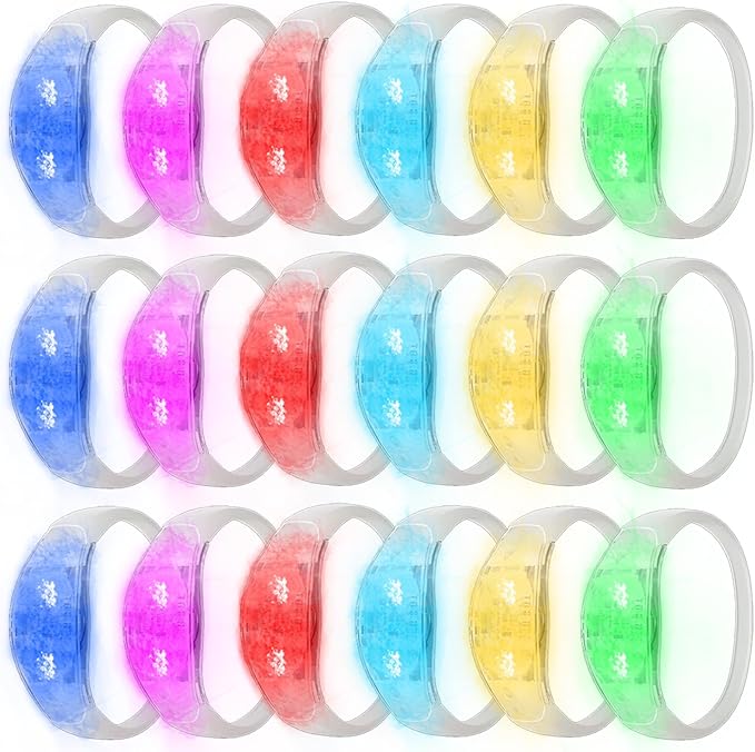 24 Pcs LED Glow Bracelets Sound Activated Led Flashing Bracelet Light Up Bracelets for Adults Glow in the Dark Party Supplies Birthday Carnival Concerts Events Christmas (6 Colors Changing, One size)