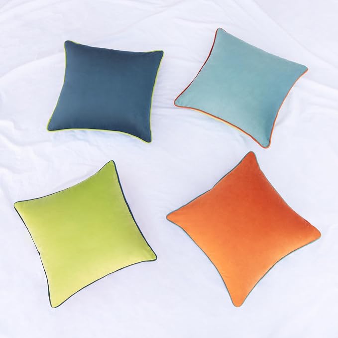 MONDAY MOOSE Decorative Throw Pillow Covers Cushion Cases, Set of 4 Soft Velvet Modern Double-Sided Designs, Mix and Match for Home Decor, Pillow Inserts Not Included (22x22 inch, Blue/Orange)