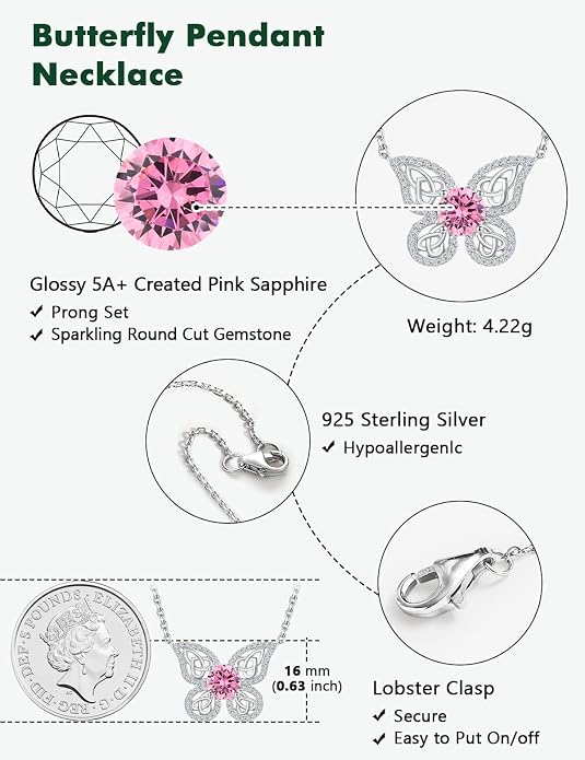 925 Sterling Silver Birthstone Necklaces for Women, Dainty Cute Dragonfly/Butterfly Pendant Necklace, Great Christmas/Anniversary Jewelry for Mother