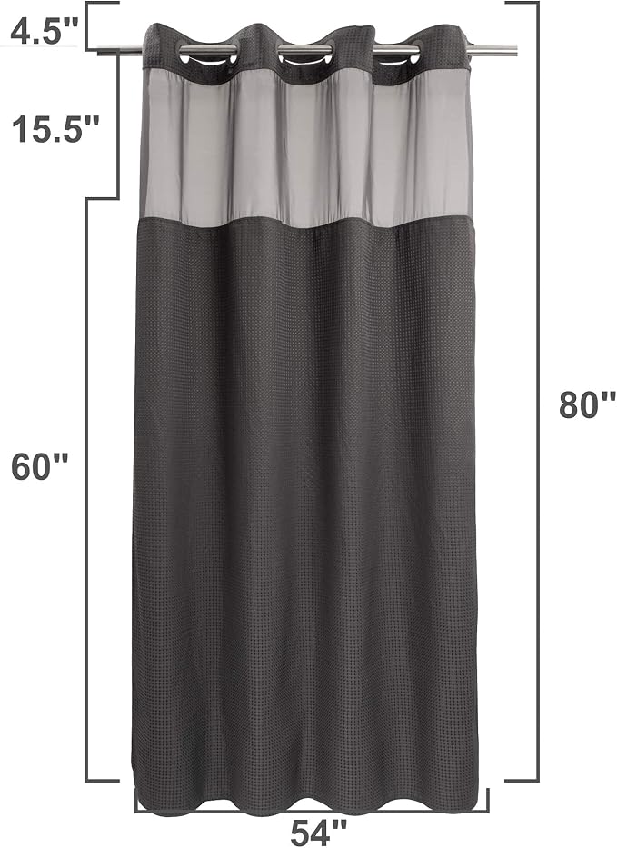 River Dream Heavyweight No Hooks Required Dotted Waffle Weave Shower Curtain with Snap in Liner -Stall 54W x 80H,Hotel Grade,Spa Like Bath Curtain,Graphite Grey