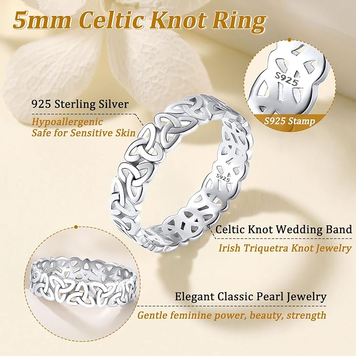 Suplight S925 Sterling Silver Celtic Knot/Evil Eye/Infinity Symbol Band Ring, 2/3/5/8mm Vintage Finger Thumb Ring for Women Size 4-13 (with Gift Box)