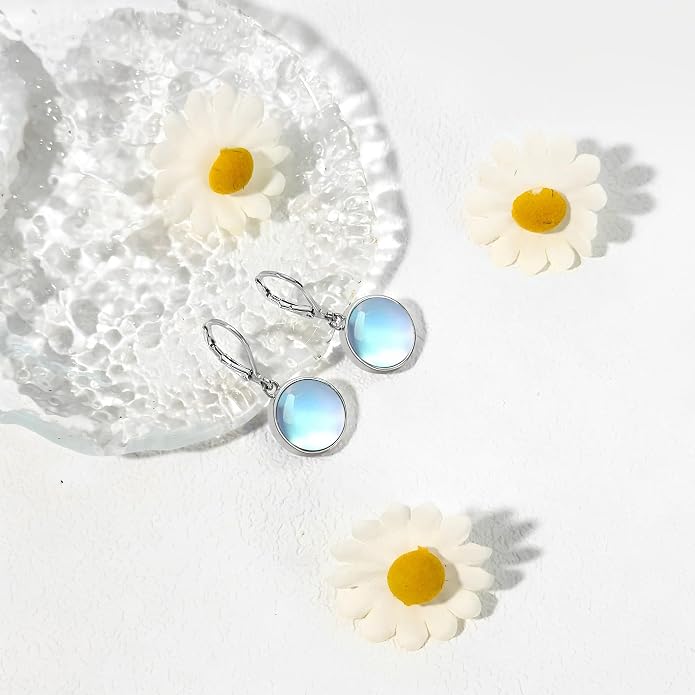 Larimar/Star/Dragonfly/Sunflower/Moonstone/Black Onyx Earrings for Women Leverback Dangle Earrings Hypoallergenic Jewelry for Women