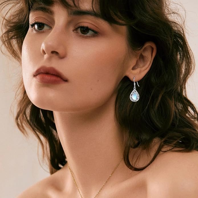 Silver Earrings for Women Sterling Silver Filigree Earrings Teardrop Dangle Drop Filigree Jewelry Gift for Women Mother Mom