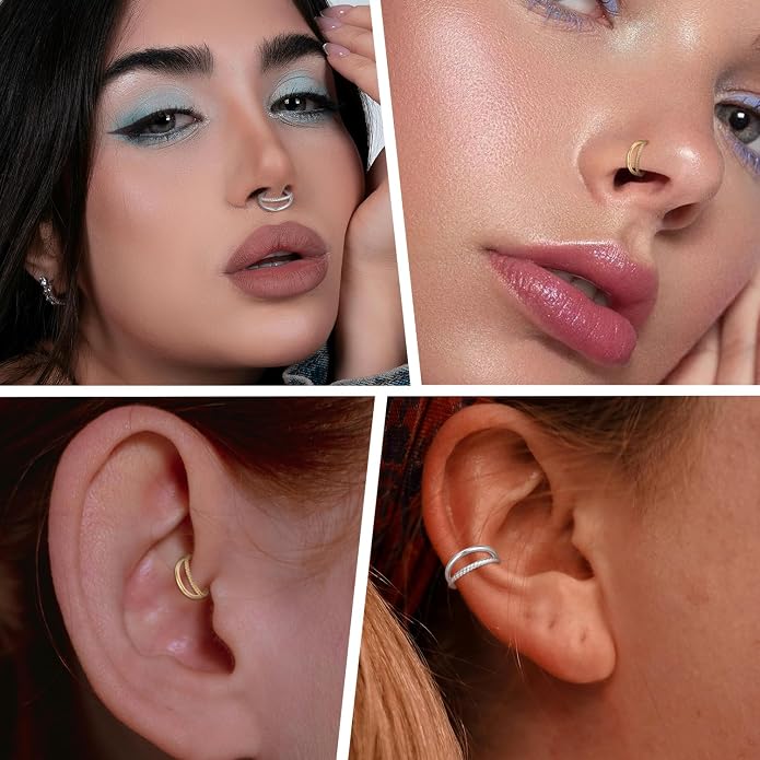 316L Surgical Steel Septum Clicker Ring Nose Ring Hoop Sleeper Hoop Earring Helix Rook Conch Cartilage Daith Tragus Earrings Lobe Nose Piercing Jewelry for Women