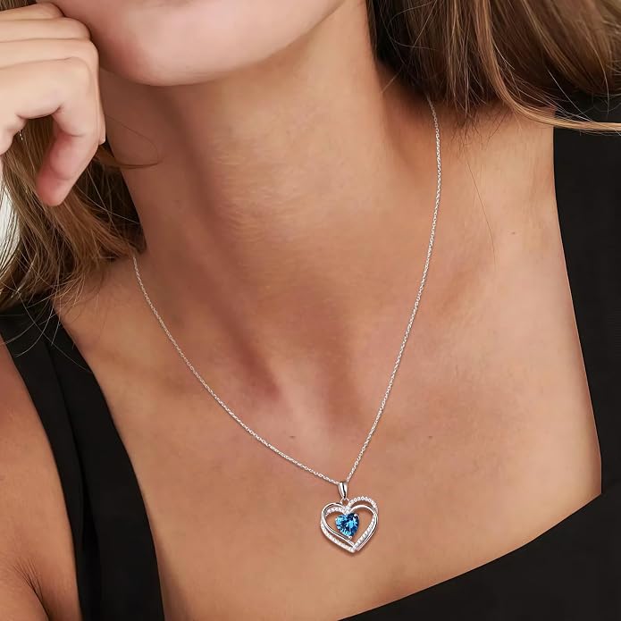 Anniversary Charm Necklace, Sterling Silver 14K Gold Plated Chain with Interlocking Heart Pendant Elegant Birthstone Necklaces for Women, Length 18"