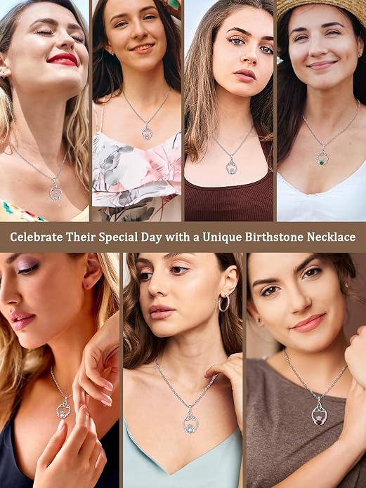 Gift Birthstone Necklaces for Women 925 Sterling Silver Irish Claddagh Necklace for Women Heart Birthstone Pendant Necklace Anniversary Birthday Gifts for Wife Lady Cable Chain 18"+2"