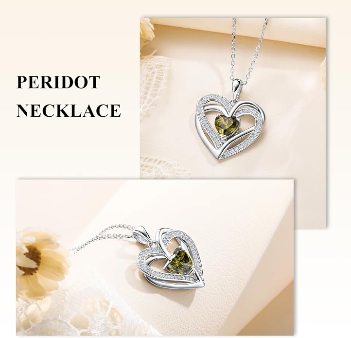 Anniversary Charm Necklace, Sterling Silver 14K Gold Plated Chain with Interlocking Heart Pendant Elegant Birthstone Necklaces for Women, Length 18"