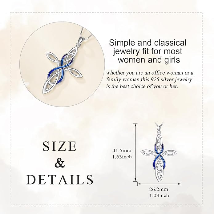 LUHE Celtic Knot Cross Necklace Sterling Silver Birthstone Polished Religious Infinity Celtics Jewelry Gifts for Women
