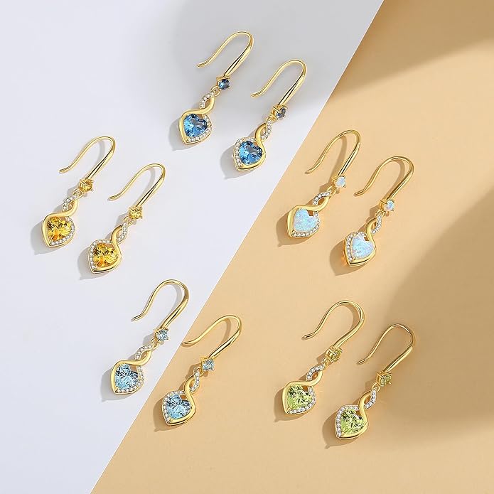FANCIME Heart Infinity Dangle Drop Earrings 925 Sterling Silver Heart Gemstone Birthstone Earring