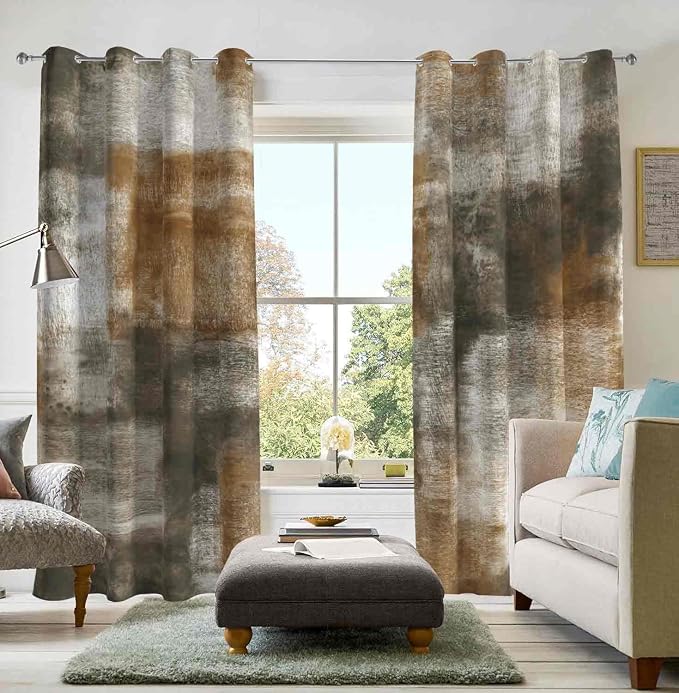 Asuexpect Abstract Curtains for Living Room 2 Panels Abstract Rust Curtain Room Darkening Grommet Window Drapes Modern Decorative Window Treatments for Bedroom, 52x96 Inches, Tan