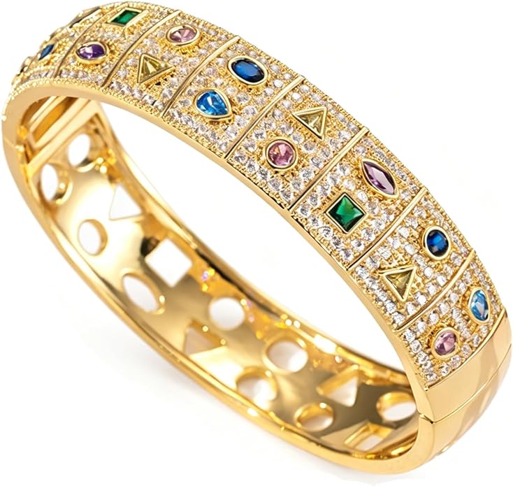 Gold Silver Plated Inspirational Cuff Bangle Bracelets for Women, Multicolor Crystal Statement Jewelry with Gift Box, Encouraging Bracelet Gift for Her Birthday Christmas